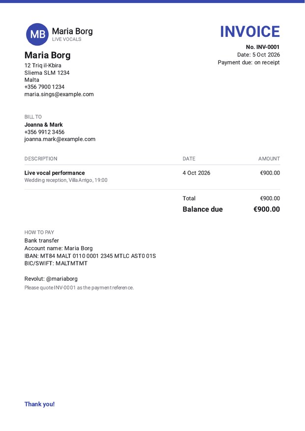 Example PDF invoice made by ShowFee